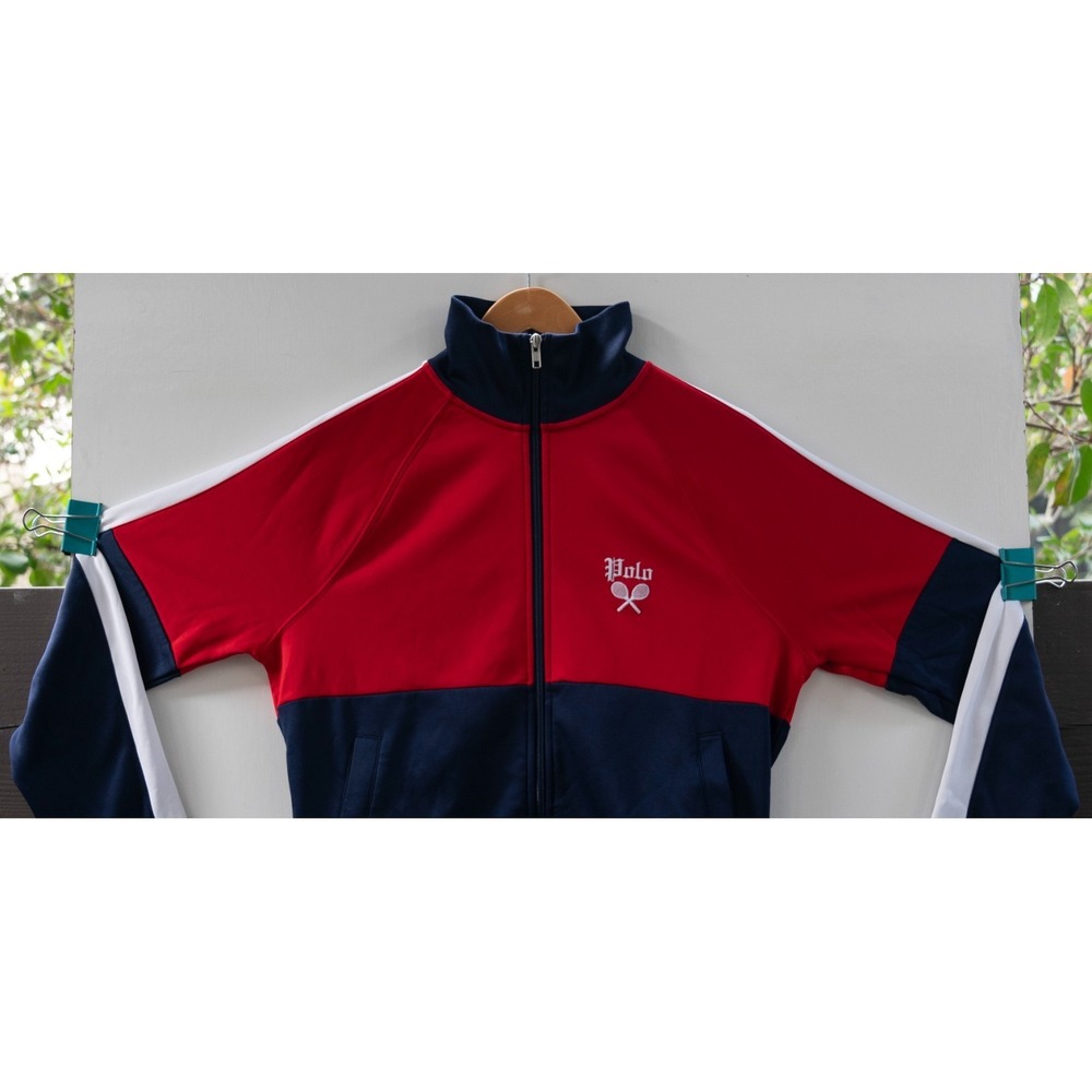 Polo Ralph Lauren Track Jacket Men's Red White Blue Racquets Logo Size S - Picture 3 of 11